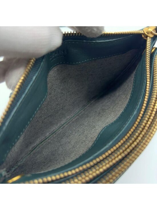 CELINE Trio Small Shoulder Bag/Pouch in Lambskin Leather  Celine Trio Small Shoulder Bag Leather Green